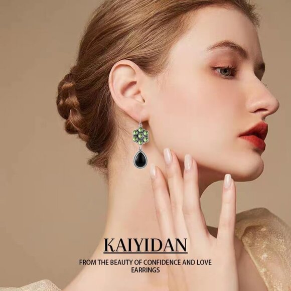 Osidian Flower Opal Tear Statement Vintage Long Summer Earring for Women Jewelry - Picture 2 of 9